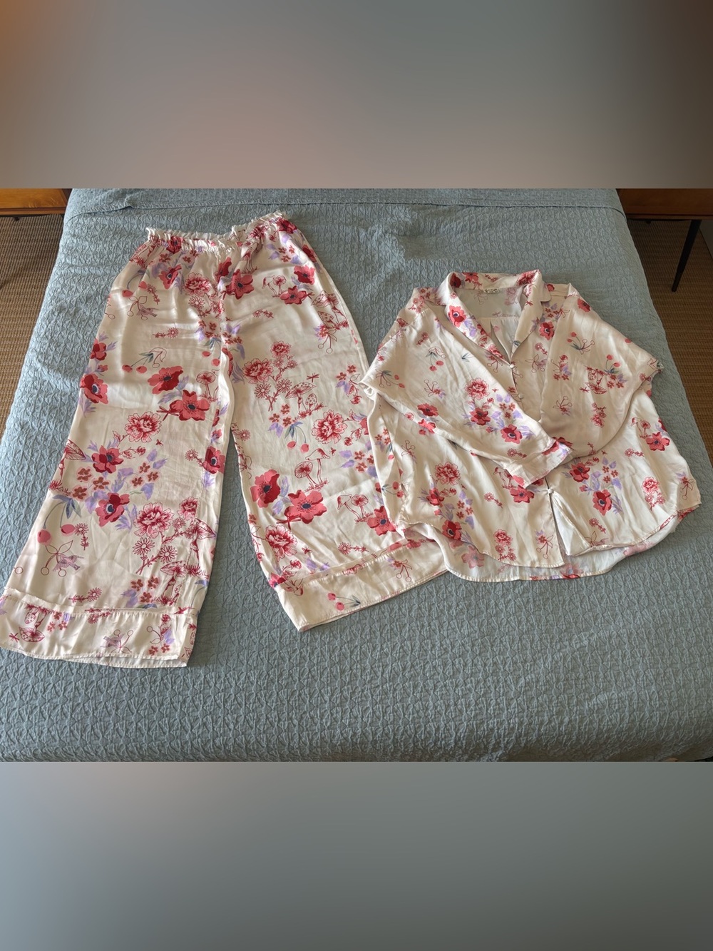 Free People Cream Pajama Set with Pink Floral Print